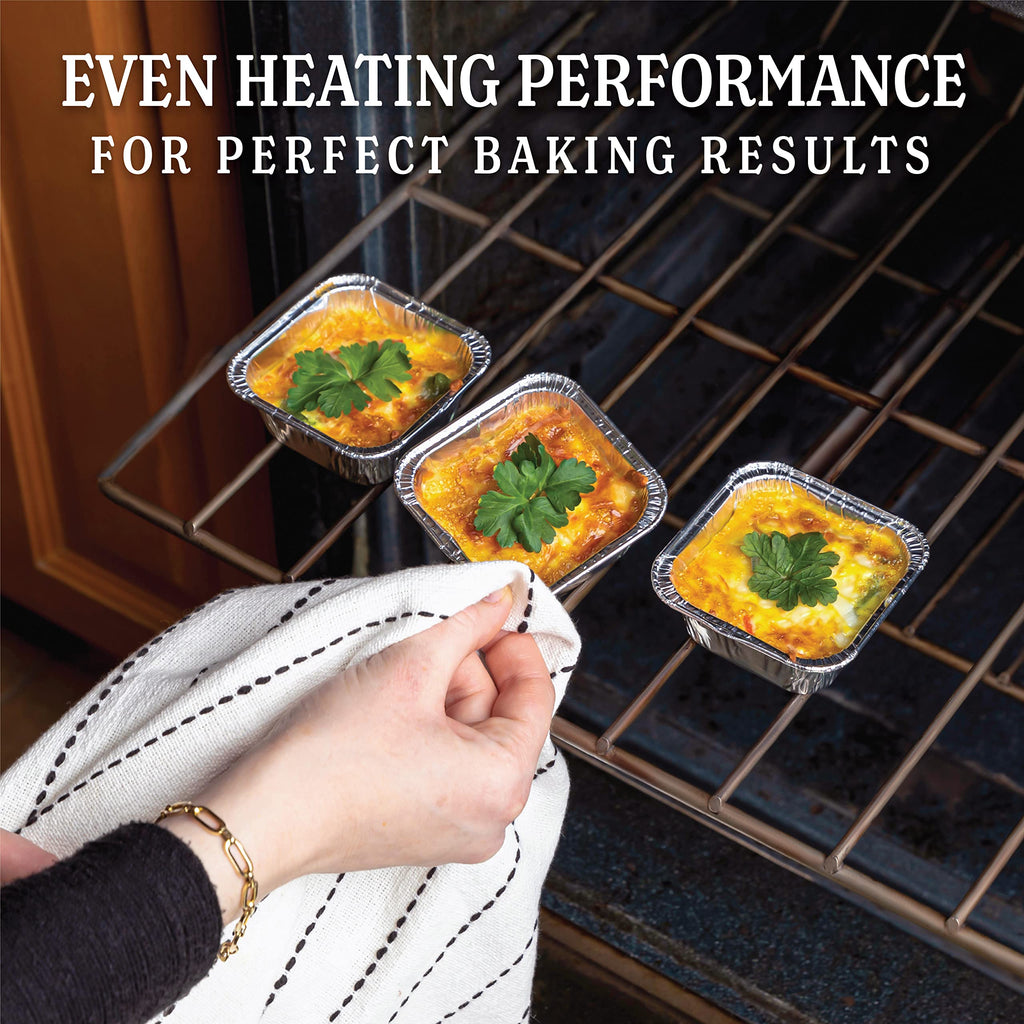 PLASTICPRO Disposable 3'' X 3 X 2'' Inch Square Aluminum Tin Foil Baking Pans Bakeware - Cookware Perfect for Baking Cakes,Brownies,Bread, Meatloaf, Lasagna, Pack of 50