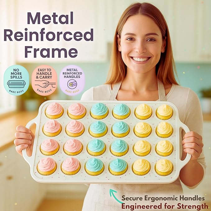 Silicone Mini Muffin Pan, 24 Cup 2 Pack with Metal Reinforced Frame