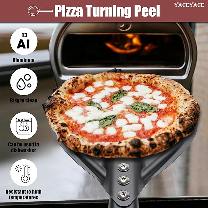 YACEYACE Pizza Turner, 8-inch Black Metal Pizza Turning Peel, Aluminum Turning Peel