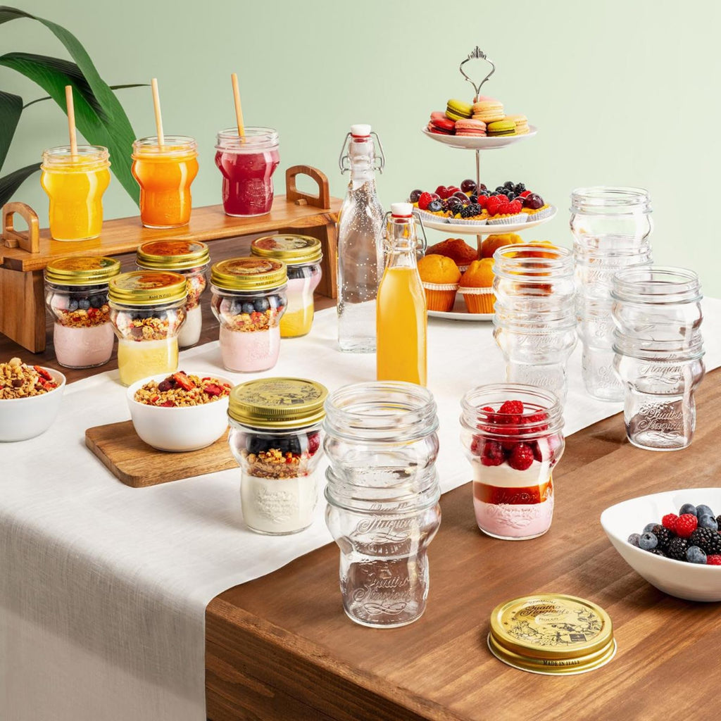 Bormioli Rocco Quattro Stagioni Stacking Jar, 9.25oz - ClearGold, Set of 12