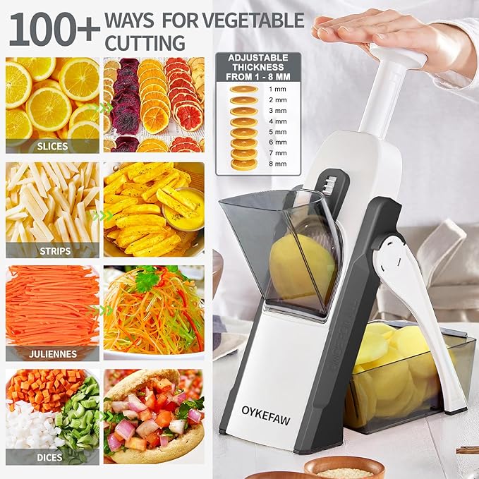 Safe Mandoline Slicer for Kitchen, 5 in 1 Vegetable Food Chopper for Potato