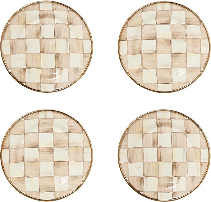 MACKENZIE-CHILDS Appetizer Plate Set, Brown-and-White Mocha Check