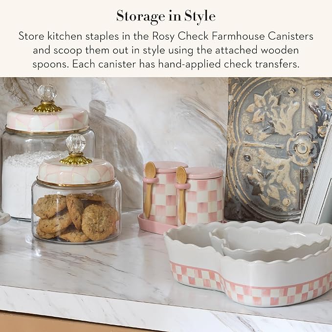 MACKENZIE-CHILDS Farmhouse Canister Set, Pink-and-White Rosy Check