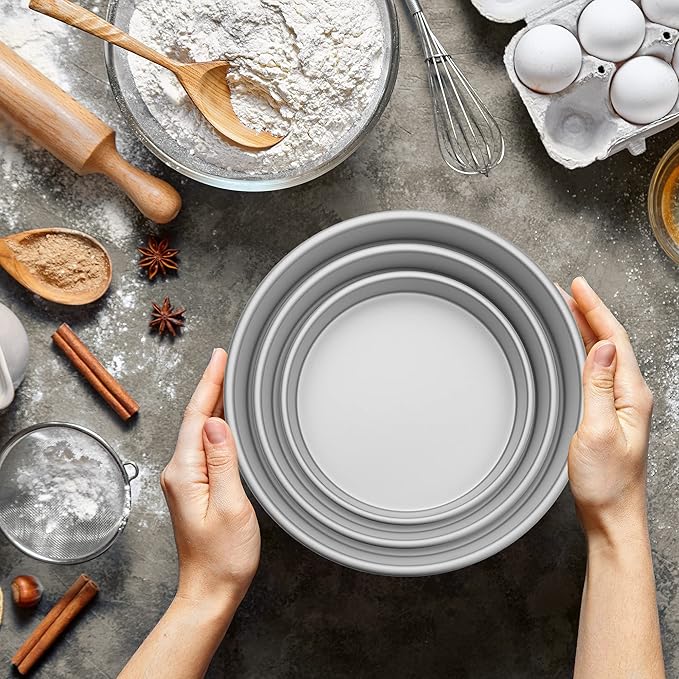 Last Confection 3-Piece Round Cake Pan Set - Includes 4 x 2, 6 x 2 and 8 x 2 Inch Anodized Aluminum Layer Cake Pans Baking Tins