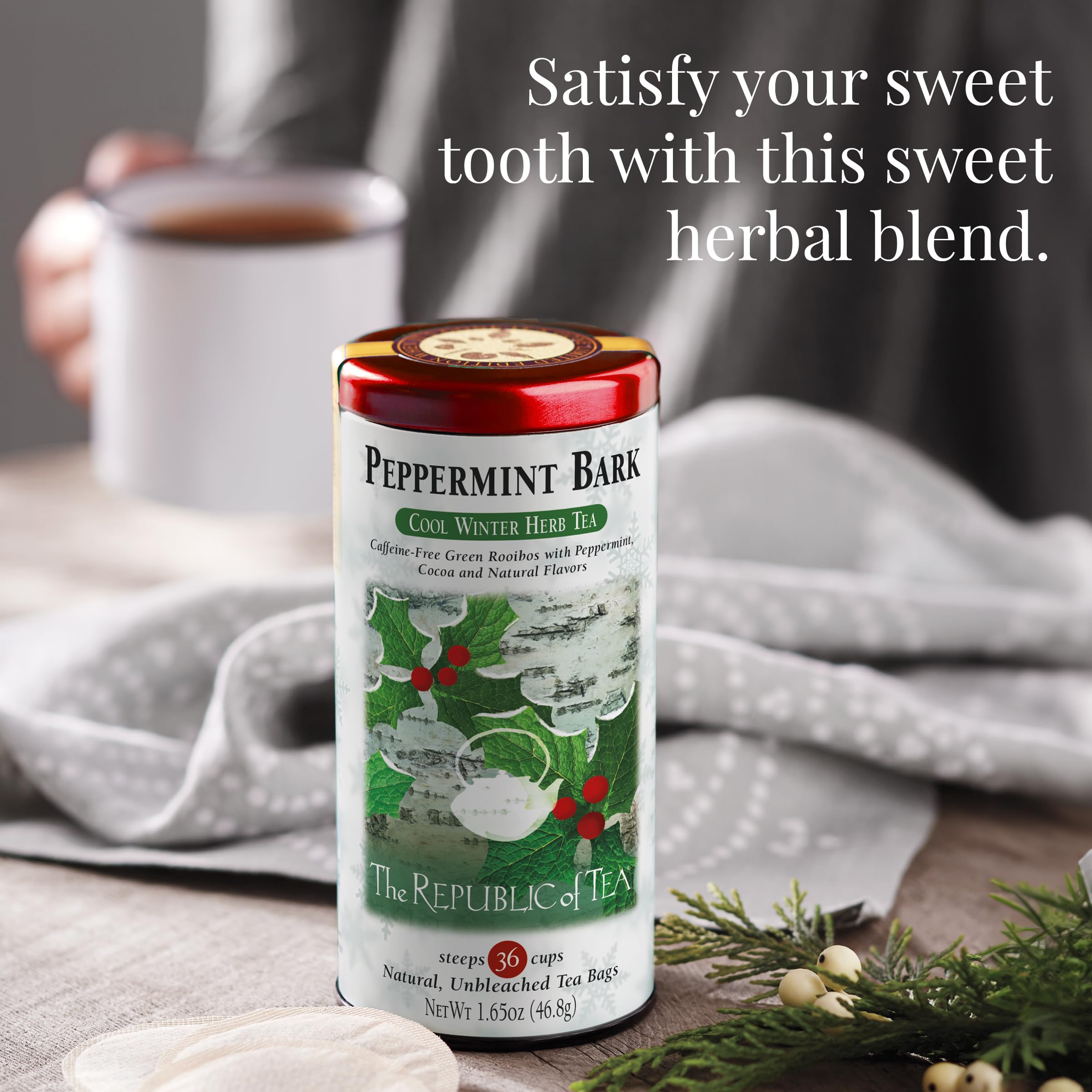 The Republic of Tea Peppermint Bark Herbal Tea, Caffeine Free, 36 Count
