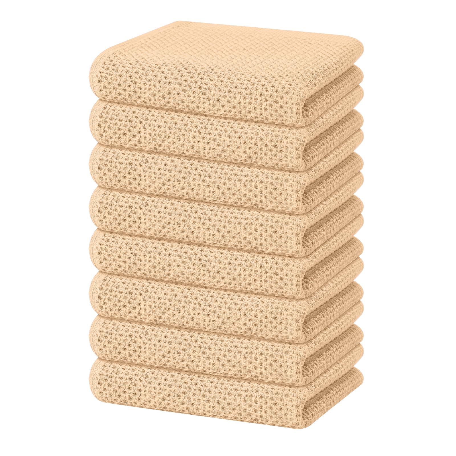 Homaxy 100% Cotton Waffle Weave Kitchen Dish Towels, Ultra Soft Absorbent Quick Drying Cleaning Towel, 13 x 28 Inches, 8-Pack, Apricot