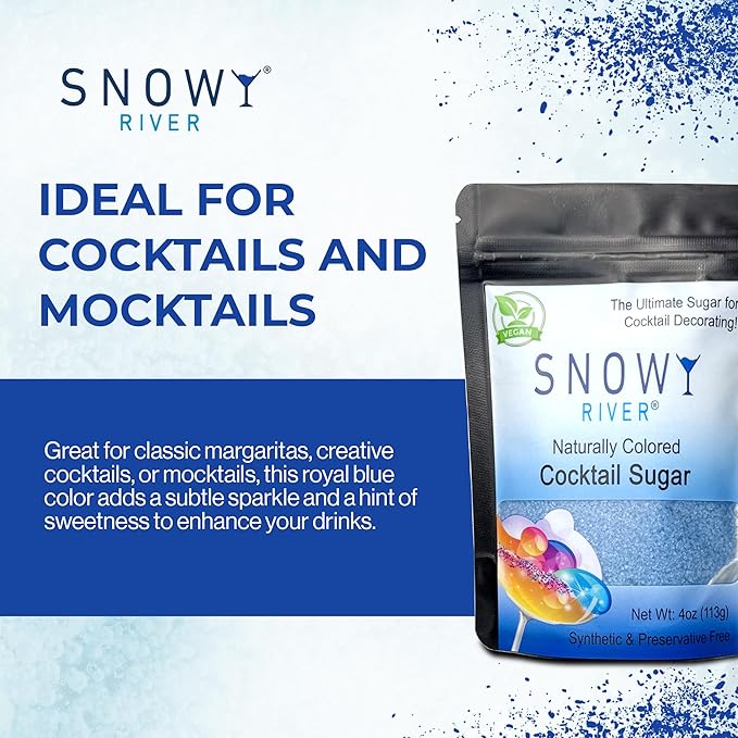 Snowy River Natural Cocktail Sugar Rimmer - Kosher Certified Naturally Colored Beverage Rimming Sugar for Cocktails, Margaritas, Drinks (Royal Blue, 4 Ounce)