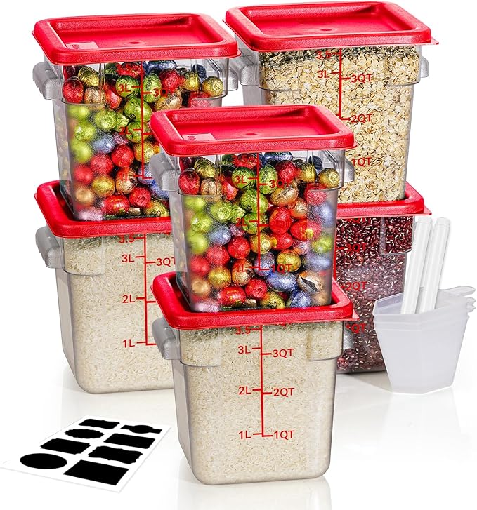 SVKLHY 4QT 6PCS NSF Commercial Clear Food Storage Containers with Lids(RED)