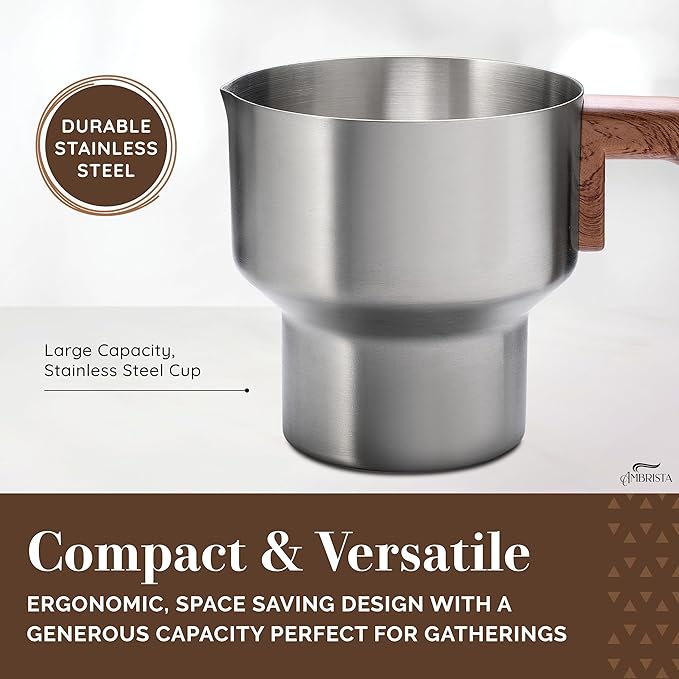 AMBRISTA All in One 16oz Stainless Steel Electric Milk Frother | Foam Maker for Coffee | Hot and Cold Froth, Heated Milk, Hot Chocolate and More | Dishwasher Safe and Easy to Clean