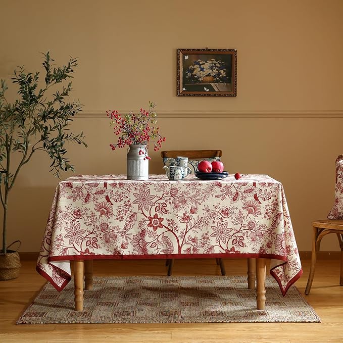 ISAENNE Designer French Linen Square Tablecloth,67"x67"-Ruyi A
