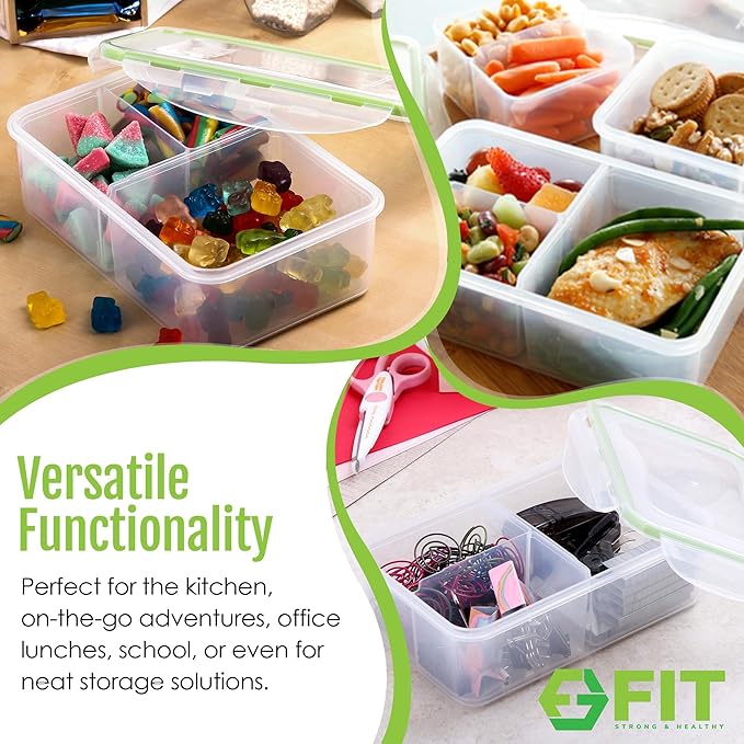 Bento Box for Kids & Adults Reusable Lunch Containers, 3 Pack, Clear, 39 oz