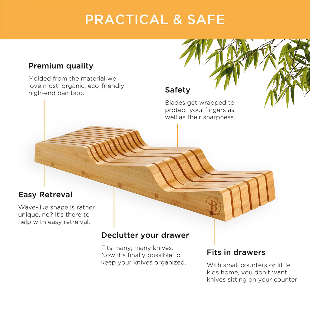Bambüsi Knife Drawer Organizer 16 Slot In-Drawer Knife Block Holder, Bamboo