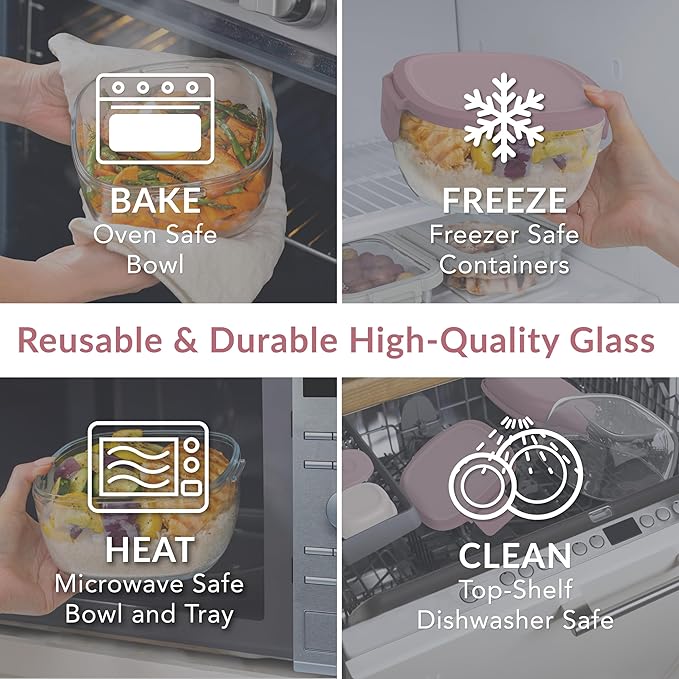 Bentgo Glass Salad Container with Airtight Lid & Leak-Proof Sauce Cup