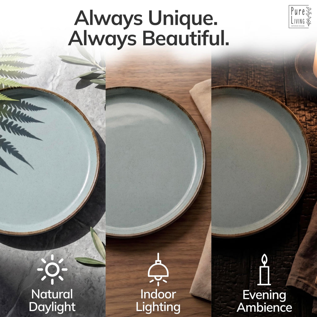 16 Piece Stoneware Dinnerware Set for 4 - Handmade Reactive Glaze Plates and Bowls Set - Chip & Scratch Resistant Dish Set - Dishwasher Microwave Safe - Rustic Smoke Blue