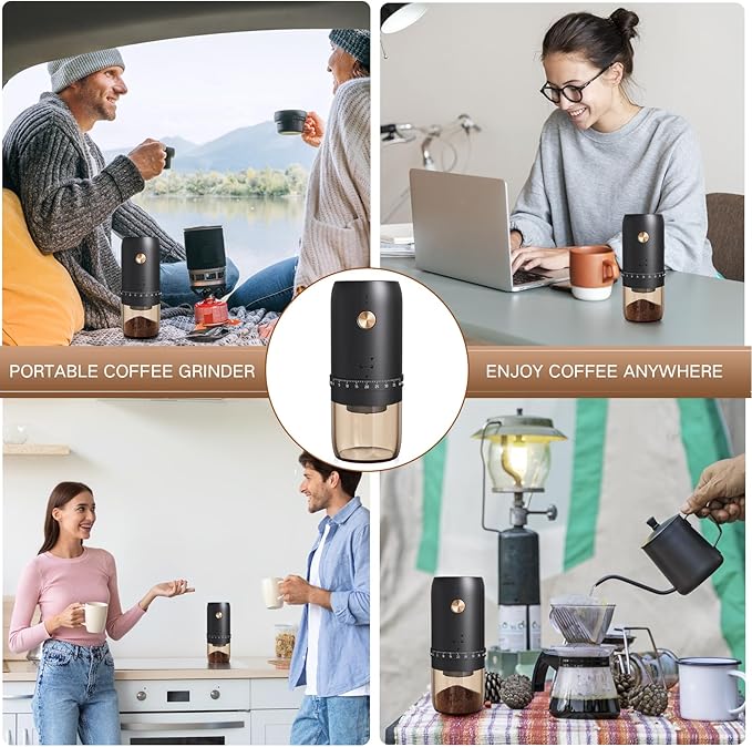 Portable Electric Coffee Grinder, 40 Settings, Conical Burr, USB-C, Black