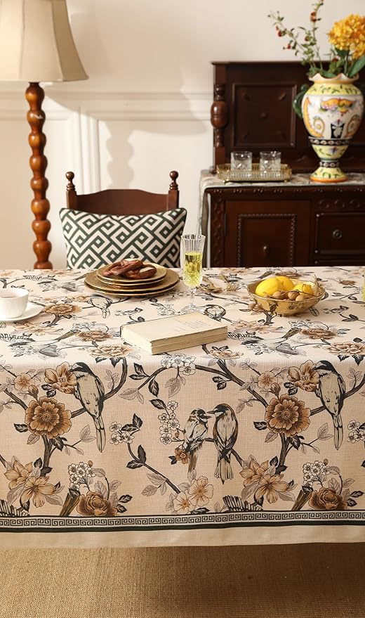 ISAENNE Designer Vintage Linen Tablecloth Rectangular,94"x63"-Murad A