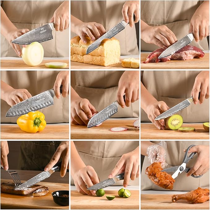 NANFANG BROTHERS 16-Piece Damascus Kitchen Knife Set, Gray Modern Knife Set
