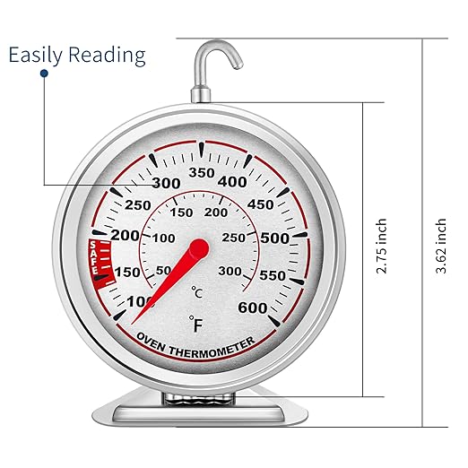 Extra Large 3" Oven Thermometer with Easy-Read Dial | Accurate Oven Temperature Reading | Dual Scale 100°F-600°F & -40°C-310°C | for Gas/Electric Ovens, Grill, BBQ, Baking, Meat