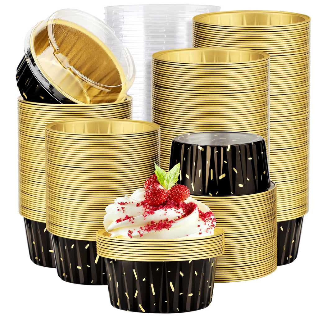EUSOAR Cupcake Liners for Baking, 50pcs 5oz Muffin Liners, Disposable Foil Ramekins, Dessert Containers, Aluminum Foil Baking Cupcake Cups Holders Pans with Lids 5 Colors Mixed