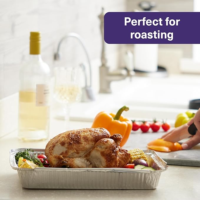 MATANA 25 Pack 8x12 Foil Aluminum Pans Disposable Trays - Ideal for Roasting, Baking, Lasagna, Cakes, Tarts, Bread, Crawfish, Chafer, Party