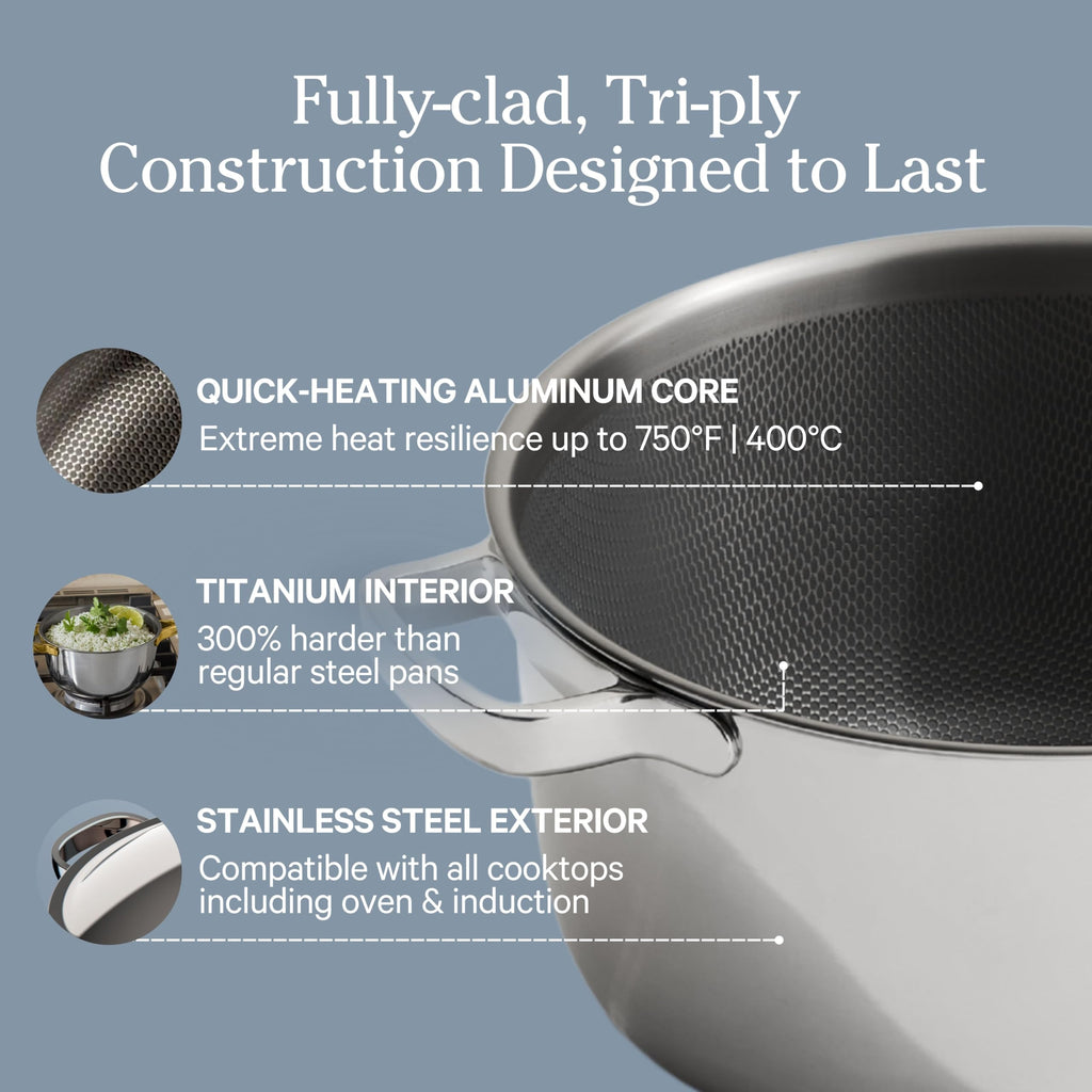 Our Place Titanium Pro Cookware Duo | 6-Piece Tri-Ply Titanium Cookware Set with Always Pan Pro & Perfect Pot Pro | Non-Toxic No-Coating Nonstick | Induction & Oven-Safe up to 750°F | Gold