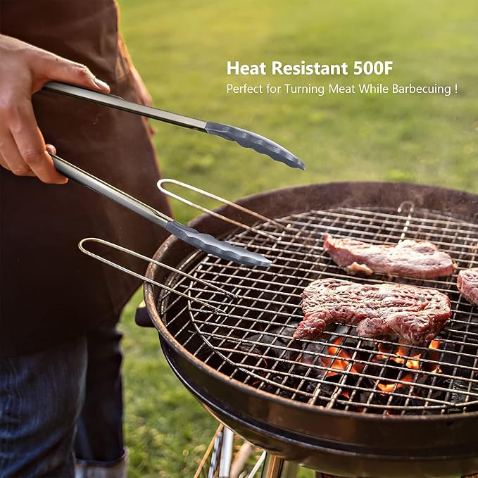 5-Piece Silicone Spatulas Set with Tongs, 446°F Heat Resistant, Grey