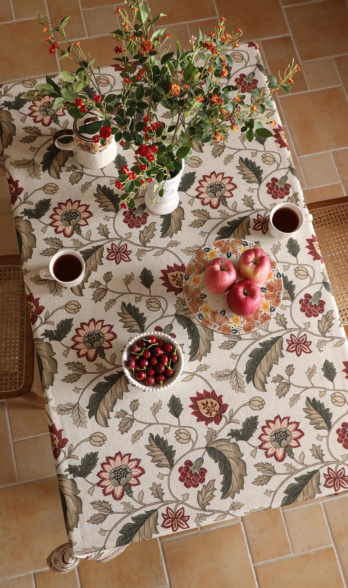 ISAENNE Designer Vintage Linen Square Tablecloth,67"x67"-Ratina
