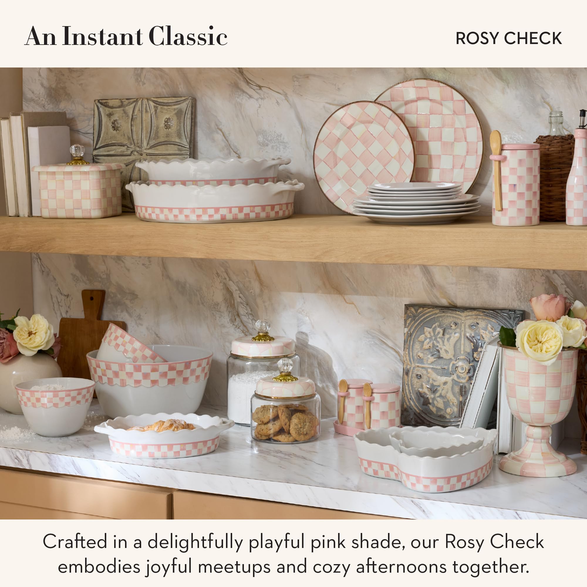 MACKENZIE-CHILDS Ceramic Rolling Pin, Pink-and-White Rosy Check