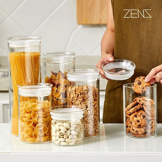 ZENS Glass Spaghetti Storage Container, 65oz Tall Glass Jars Set of 2