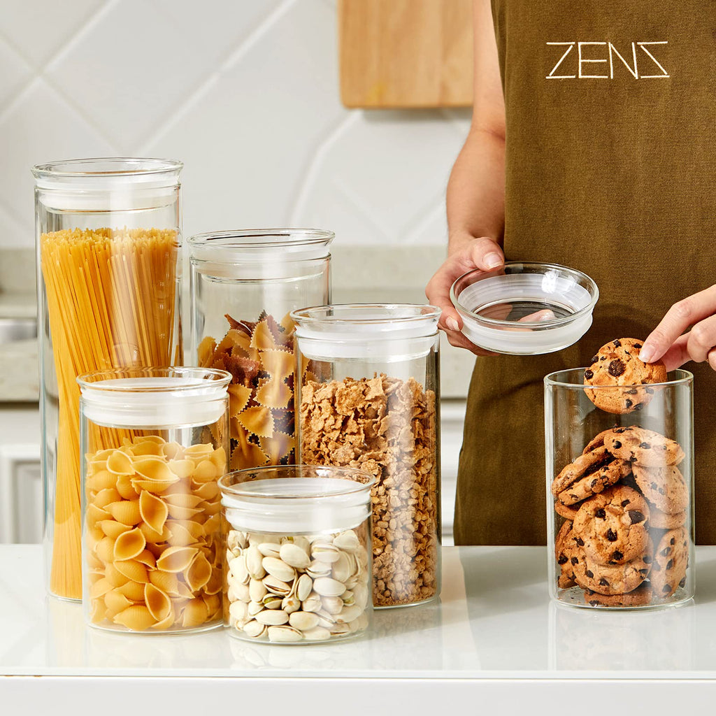 ZENS Glass Spaghetti Storage Container, 65oz Tall Glass Jars Set of 2