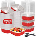 200 Pack 10 oz Square Mini Cake Pans with Lids, Disposable Aluminum Foil Baking Cups for Brownies, Cupcakes, Cheesecake & Catering (Red)