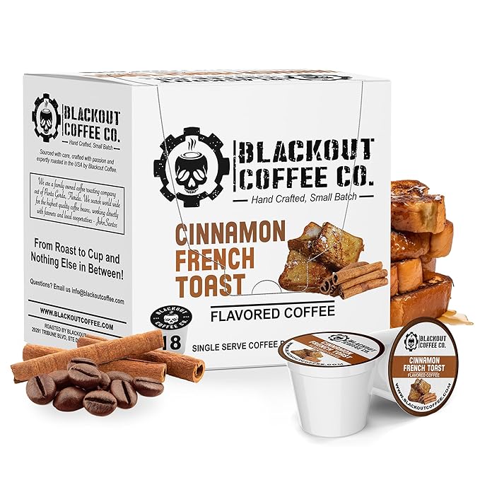 Blackout Cinnamon French Toast Flavored Coffee Pods – Coffee pods Compatible, Smooth Taste, Indulgent Flavor – Freshly Roasted 18 Count.