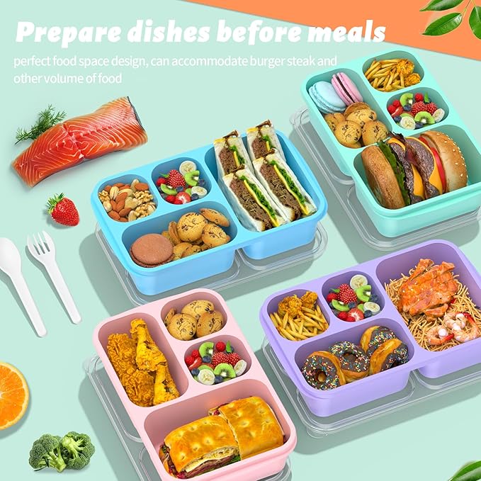 Enstphjoy Bento Lunch Box - 4 Pack, 4-Compartment Meal Prep Containers, Adult Bento Box, Microwave & Dishwasher Safe (PP(Blue))