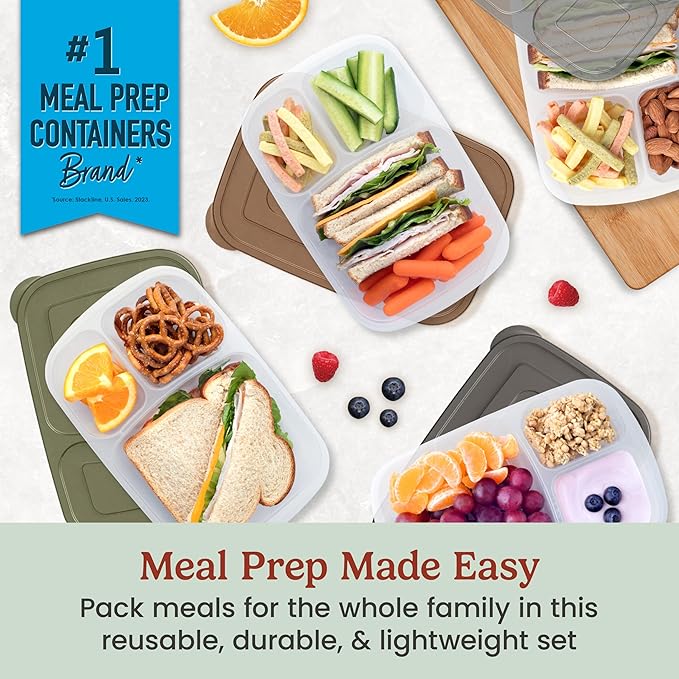 Bentgo Easyboxes Stackable 3-Compartment Bento Lunch Boxes, Set of 4