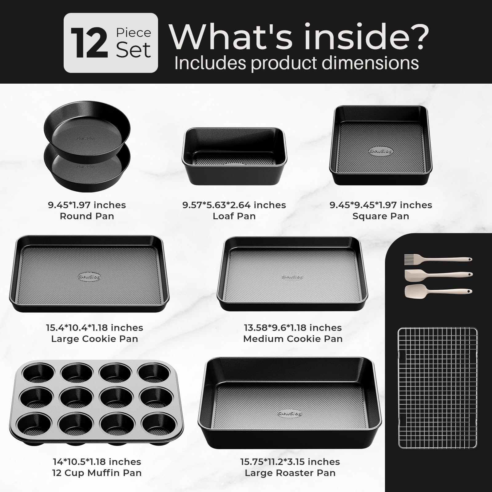 3Pcs Baking Sheet Pan Set, Large Nonstick Cookie Sheets Set, Gold