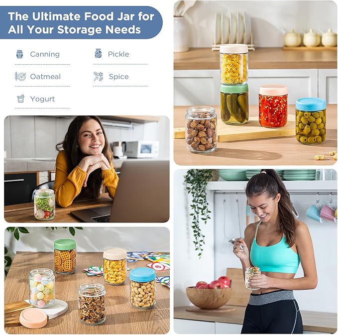DRKIO 16 Oz Glass Overnight Oats Containers with Lids Chia Pudding Jars