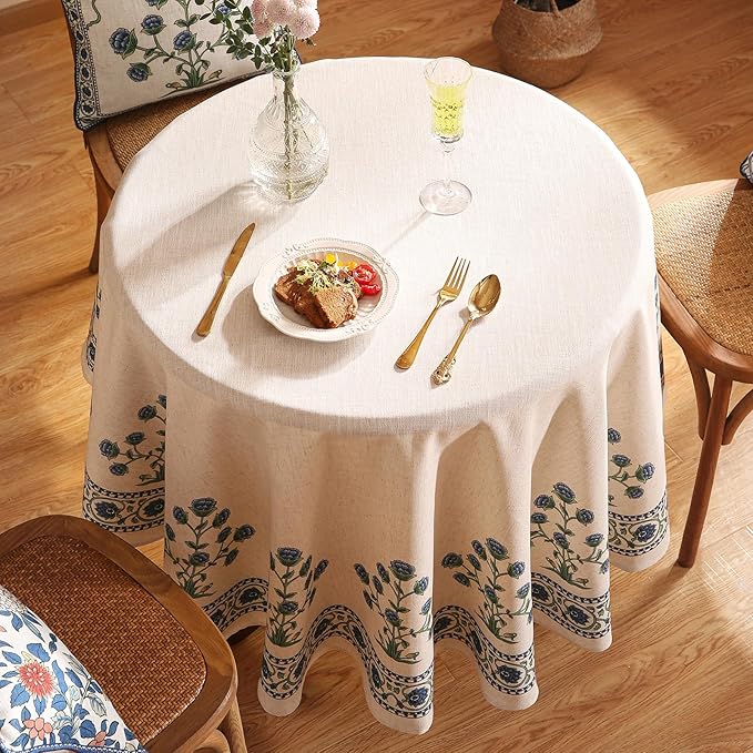 patdrea Vintage French Linen Tablecloth,Round,Diameter 67"-Ivar B