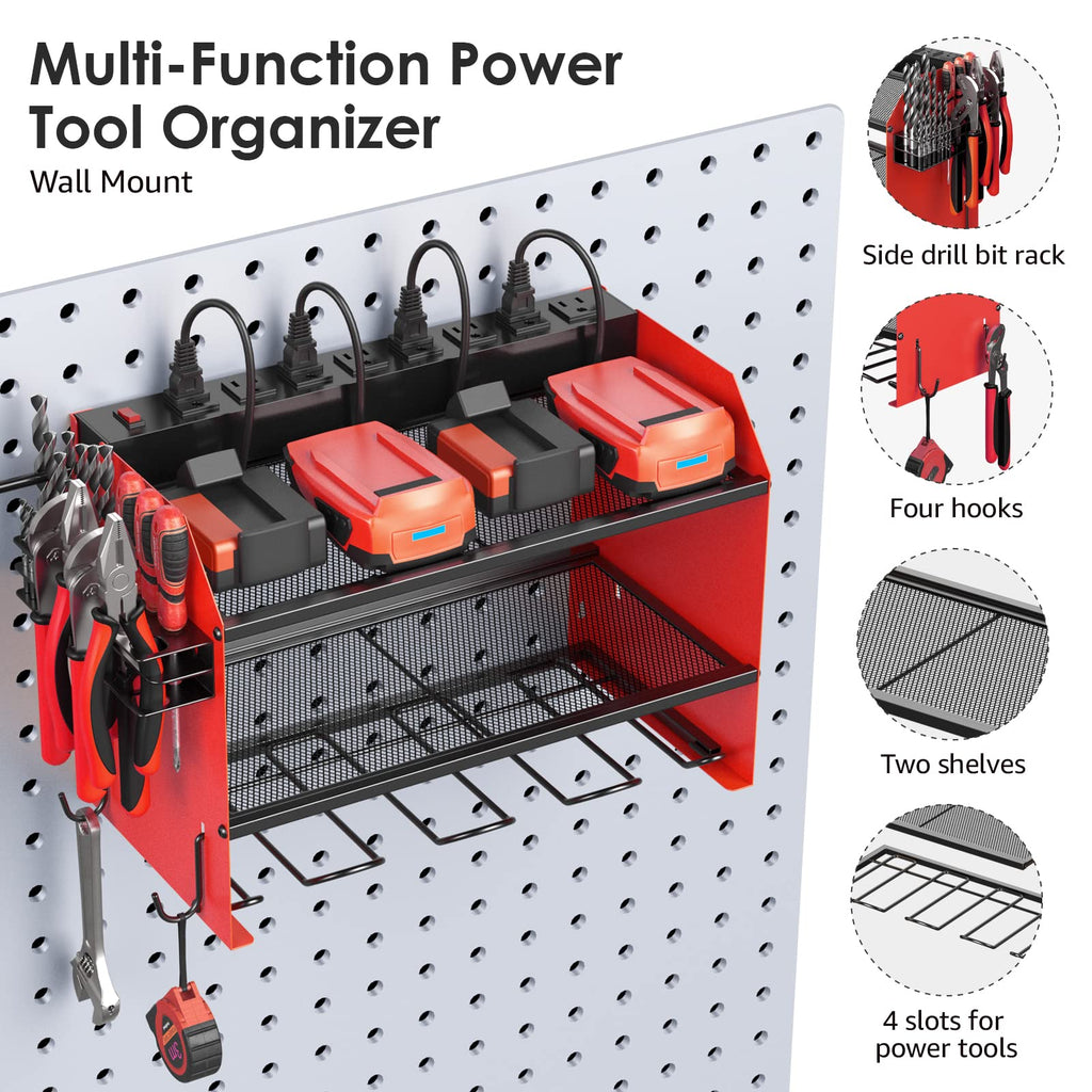 CCCEI Wall Mount Modular Tool Charging Organizer, Red, 1 Pack, 3 Tier.