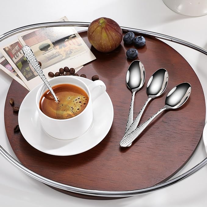 KEAWELL Premium Louise Hammered 4-Piece Small Spoon Set (5.6" Small Spoons)