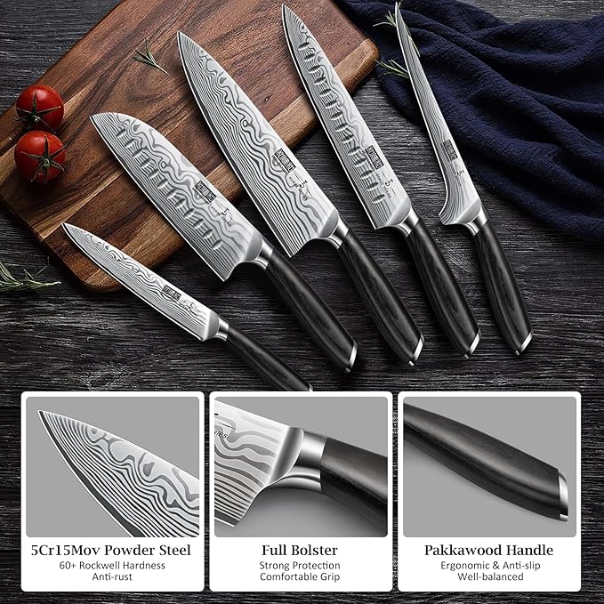 HOSHANHO 16-Piece Knife Set with Block, Ultra Sharp Kitchen Knife Block Set