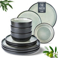 AmorArc Stoneware Dinnerware Sets for 4, 12Pcs Plates and Bowls Sets Dishes