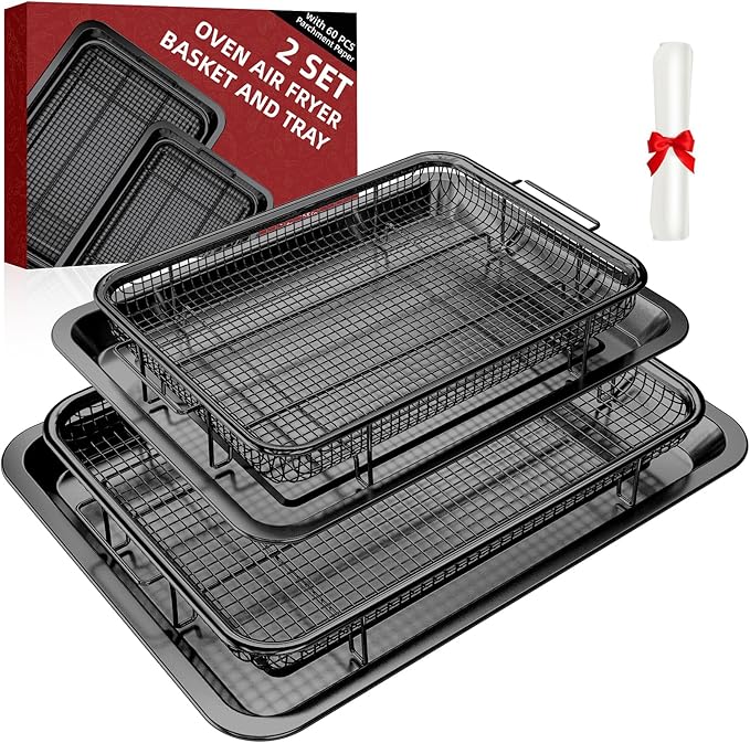 Air Fryer Basket, DEGOVIN 2 Set Large&Medium Oven Air Fryer Basket and Tray