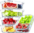 VERONES 5 PACK 36 OZ Glass Food Storage Containers 2 Compartment Set, Wihte