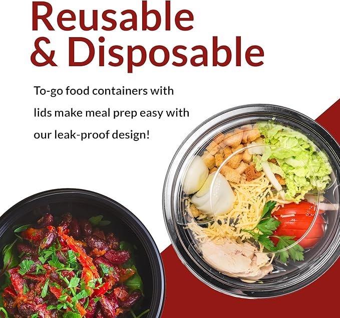 Reli. Meal Prep Container Bowls w/Lids, 32 oz. | 45 Pack | Black
