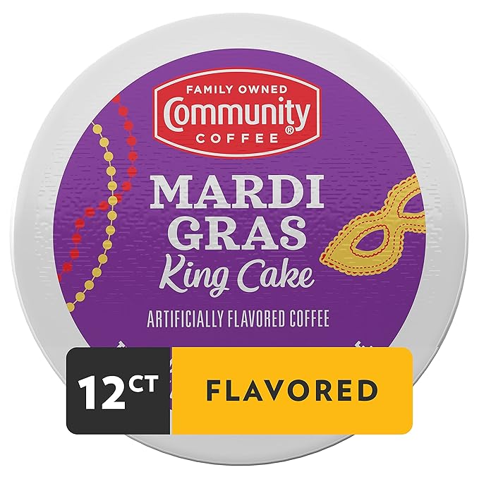Community Coffee Mardi Gras King Cake Flavored 12 Count Coffee Pods, Medium Roast, Compatible with Keurig 2.0 K-Cup Brewers, 12 Count (Pack of 1)