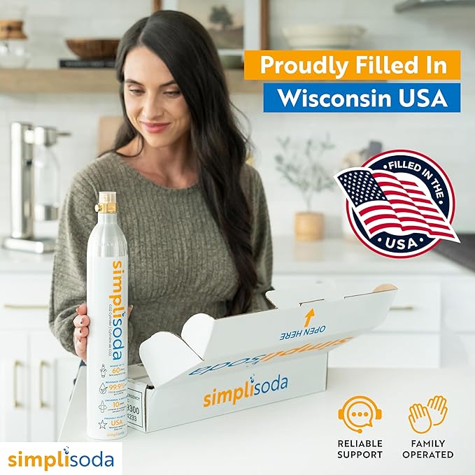Simpli Soda 60L CO2 Canister Cylinders - Compatible w/Sodastream BLUE Screw-In Only, Ninja Thirsti, Philips, and More - Threaded Style Soda Streaming Machine CO2 Tanks Gas Refill, | 14.5 oz, 1 Pack