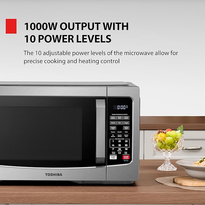 TOSHIBA Countertop Microwave Oven, 1.2 Cu.Ft, 1000W, Stainless Steel