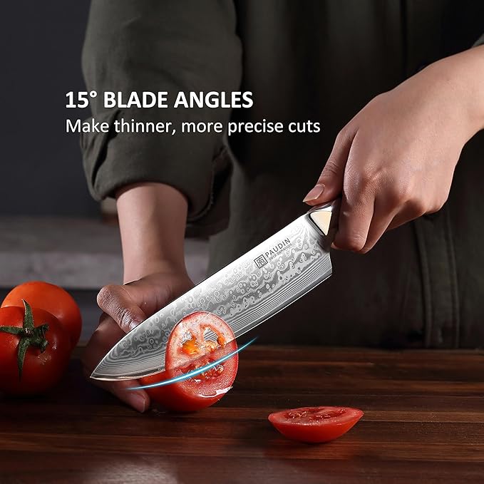 PAUDIN Chef Knife 8 Inch, Damascus Kitchen Knife with G10 Handle