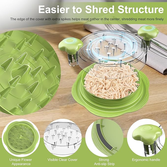 Chicken Shredder Tool Twist Large Meat Shredder with Brush&Fork, Matcha