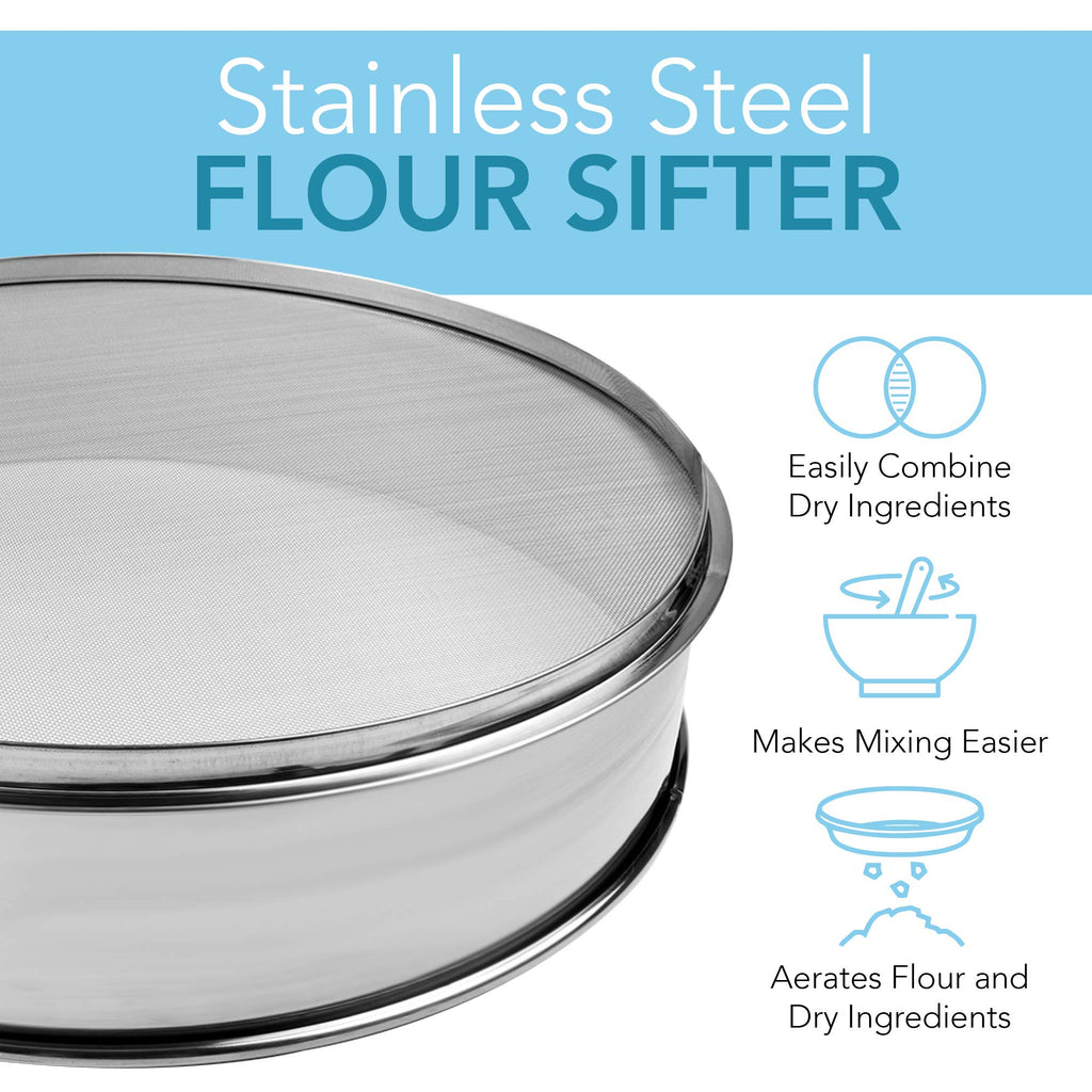 Vollum Stainless Steel Flour Sifter Fine Mesh Baking Sieve 9.5"